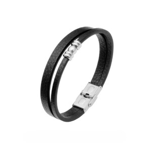 Pulsera Doble de Acero y Cuero