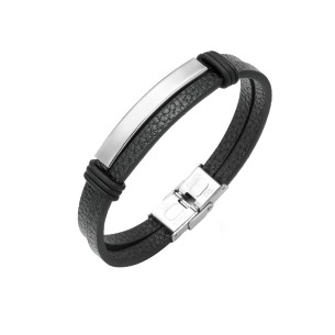 Pulsera Acero y Cuero Doble