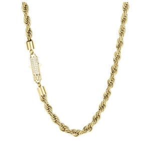 Cadena Acero Salomónico Dorado con Circonitas 56 cm